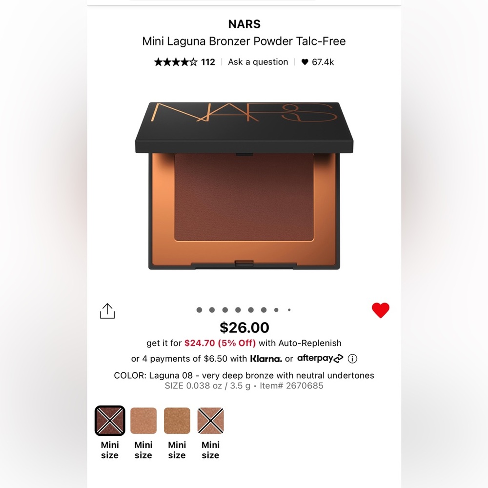 NARS Mini Laguna Bronzer Powder Talc-Free- 08